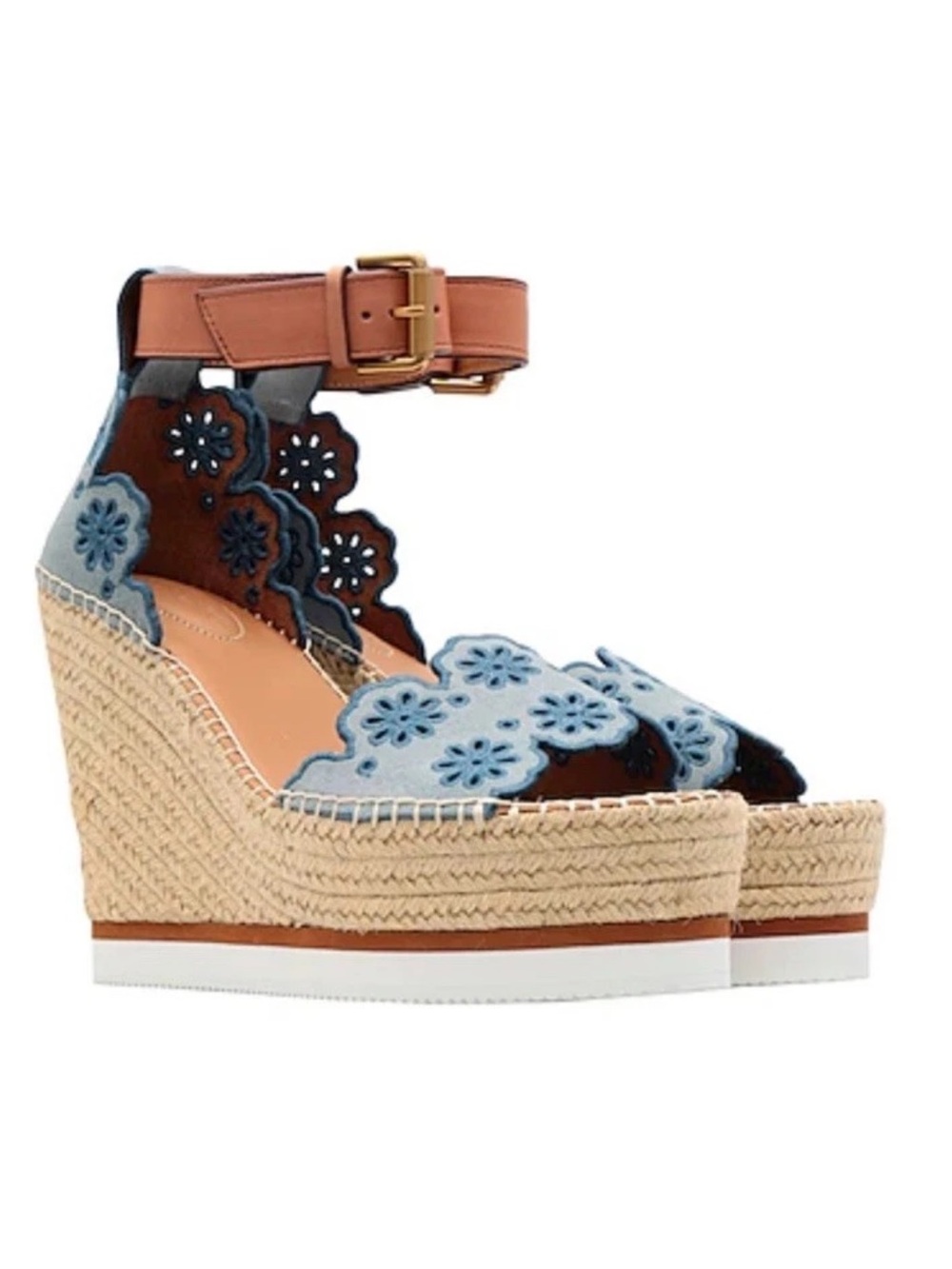 See by Chloe Floral Scalloped Espadrille Wedges Size 37